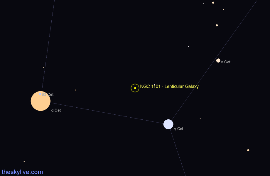 Finder chart NGC 1101 - Lenticular Galaxy in Cetus star