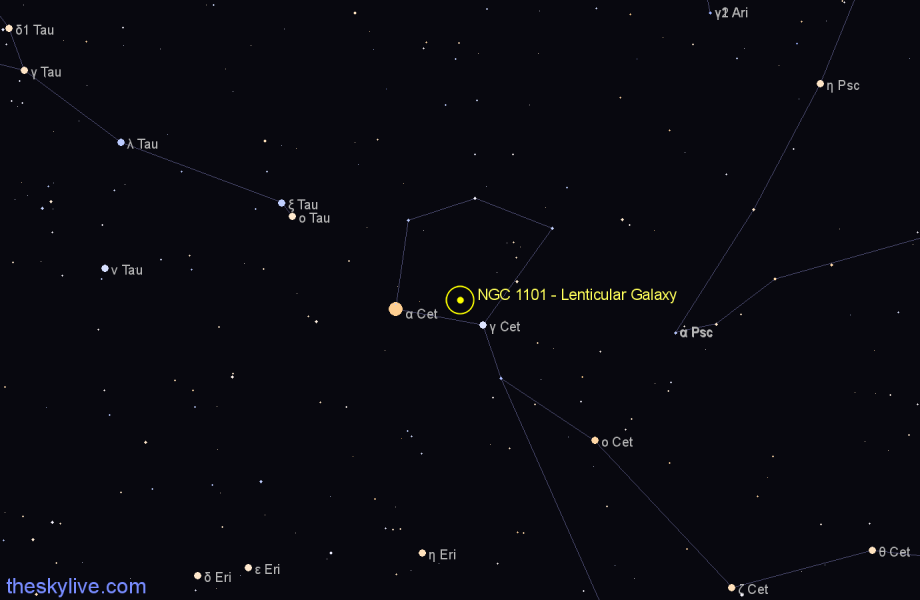 Finder chart NGC 1101 - Lenticular Galaxy in Cetus star