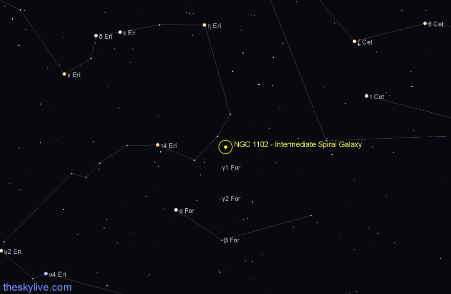 Finder chart NGC 1102 - Intermediate Spiral Galaxy in Eridanus star