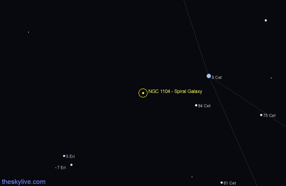 Finder chart NGC 1104 - Spiral Galaxy in Cetus star
