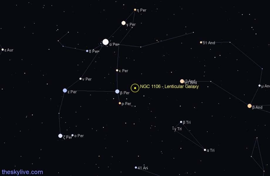 Finder chart NGC 1106 - Lenticular Galaxy in Perseus star