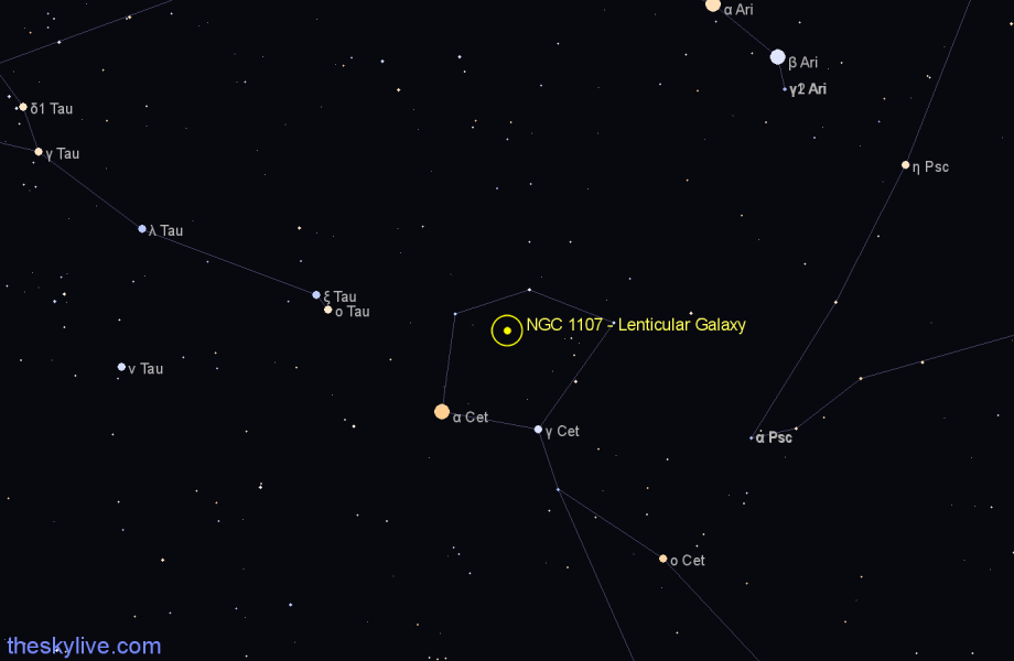 Finder chart NGC 1107 - Lenticular Galaxy in Cetus star
