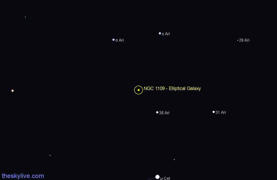 Finder chart NGC 1109 - Elliptical Galaxy in Aries star