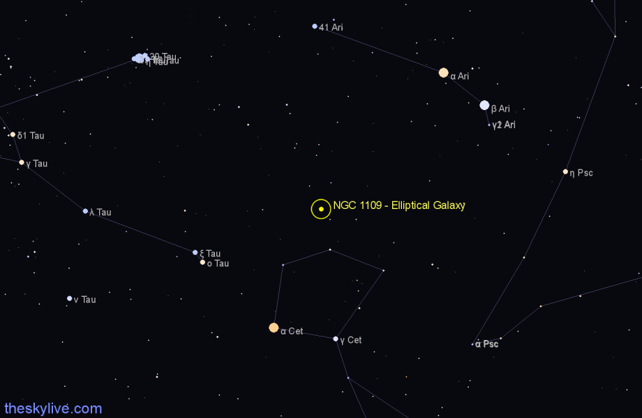 Finder chart NGC 1109 - Elliptical Galaxy in Aries star