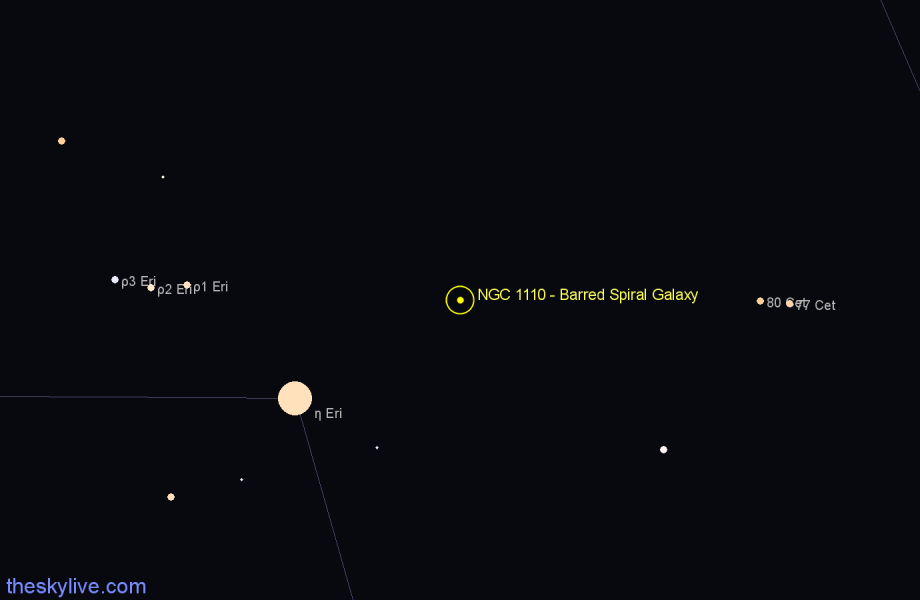 Finder chart NGC 1110 - Barred Spiral Galaxy in Eridanus star