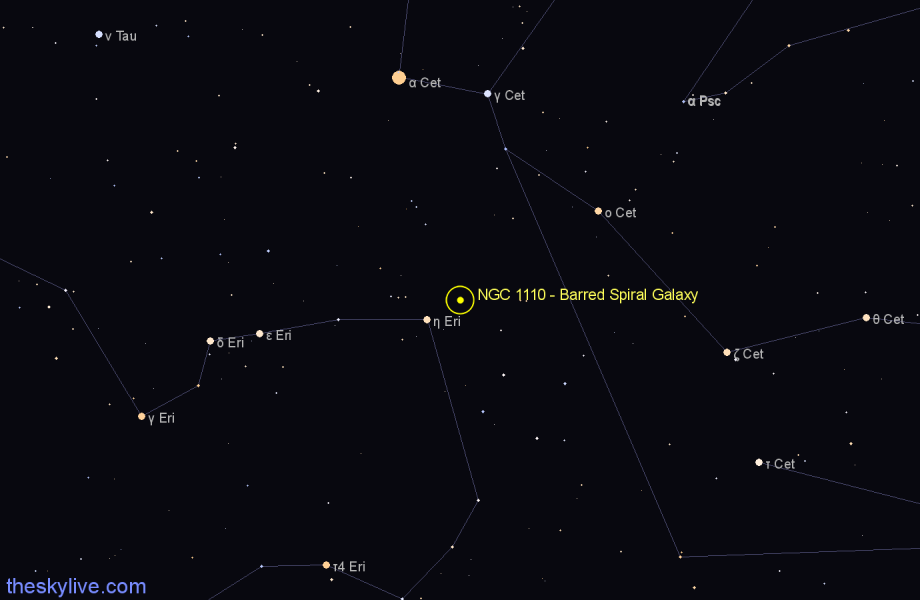 Finder chart NGC 1110 - Barred Spiral Galaxy in Eridanus star