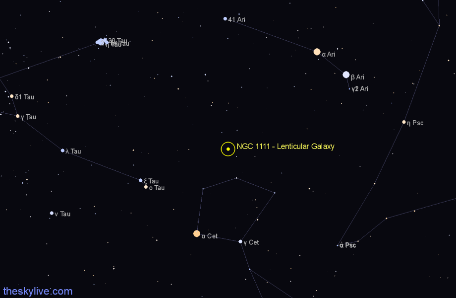 Finder chart NGC 1111 - Lenticular Galaxy in Aries star