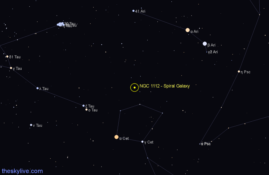 Finder chart NGC 1112 - Spiral Galaxy in Aries star
