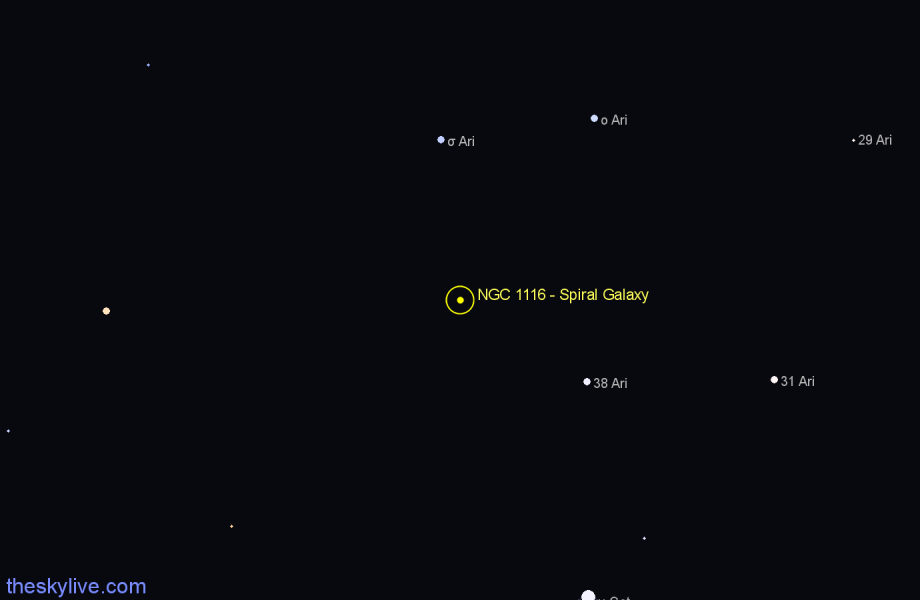 Finder chart NGC 1116 - Spiral Galaxy in Aries star