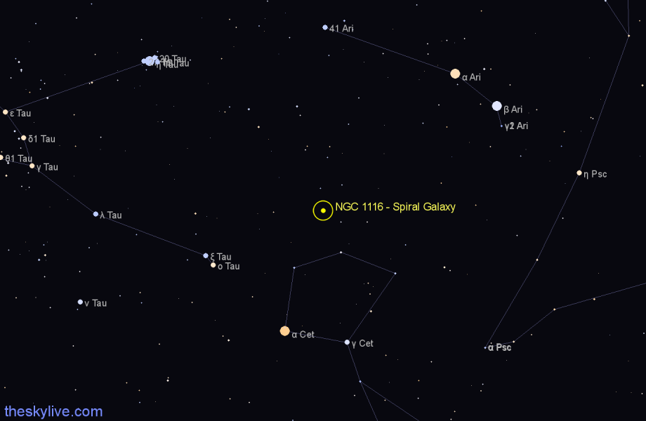 Finder chart NGC 1116 - Spiral Galaxy in Aries star