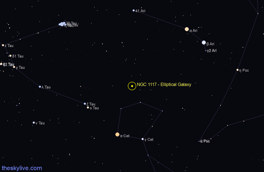 Finder chart NGC 1117 - Elliptical Galaxy in Aries star