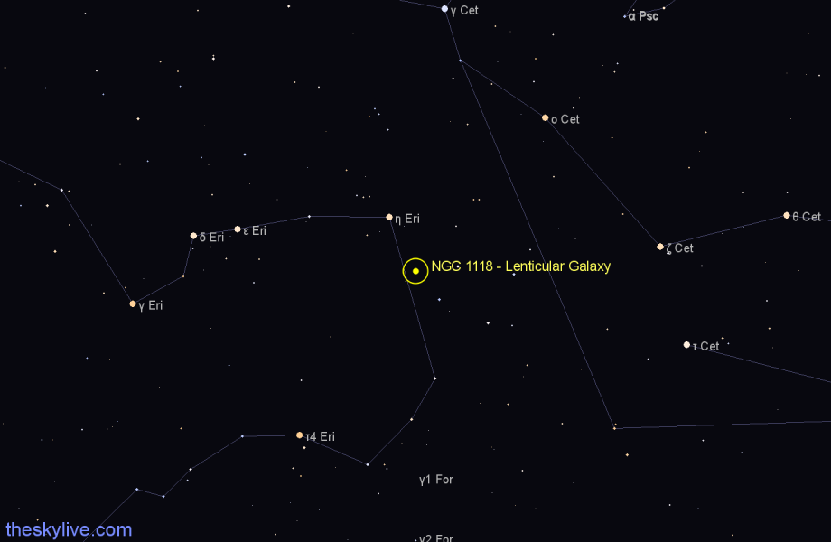 Finder chart NGC 1118 - Lenticular Galaxy in Eridanus star