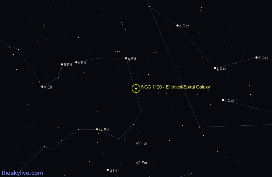 Finder chart NGC 1120 - Elliptical/Spiral Galaxy in Eridanus star