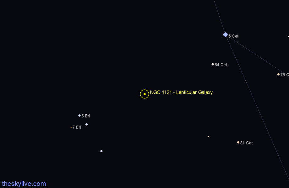 Finder chart NGC 1121 - Lenticular Galaxy in Eridanus star