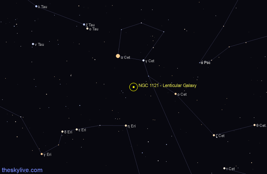 Finder chart NGC 1121 - Lenticular Galaxy in Eridanus star