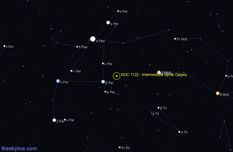 Finder chart NGC 1122 - Intermediate Spiral Galaxy in Perseus star