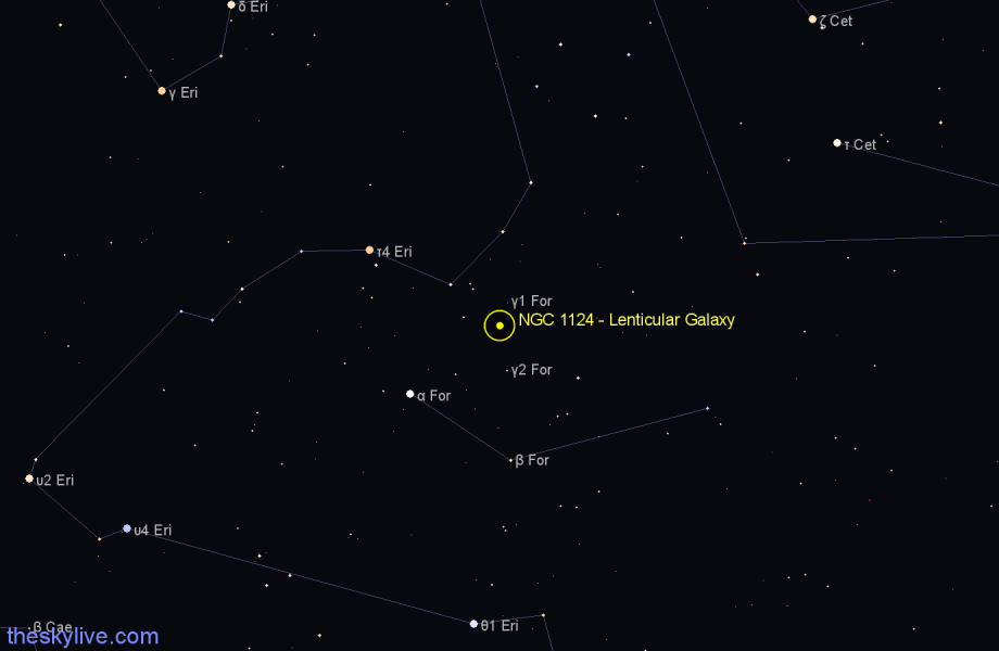 Finder chart NGC 1124 - Lenticular Galaxy in Fornax star