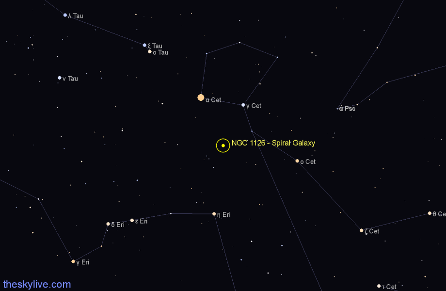Finder chart NGC 1126 - Spiral Galaxy in Cetus star