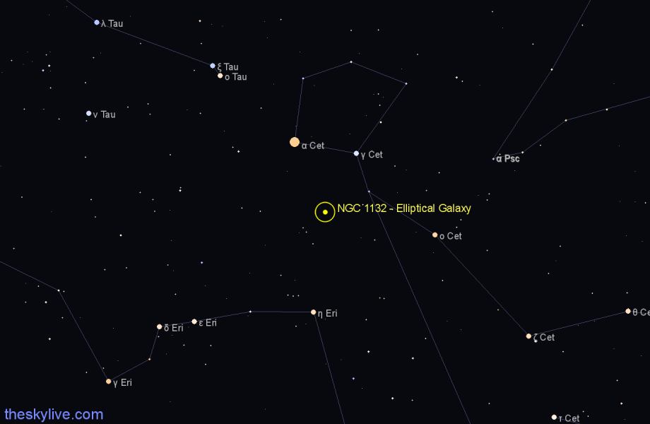 Finder chart NGC 1132 - Elliptical Galaxy in Cetus star