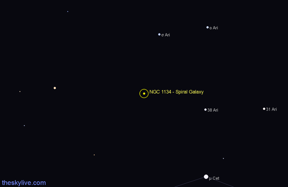 Finder chart NGC 1134 - Spiral Galaxy in Aries star