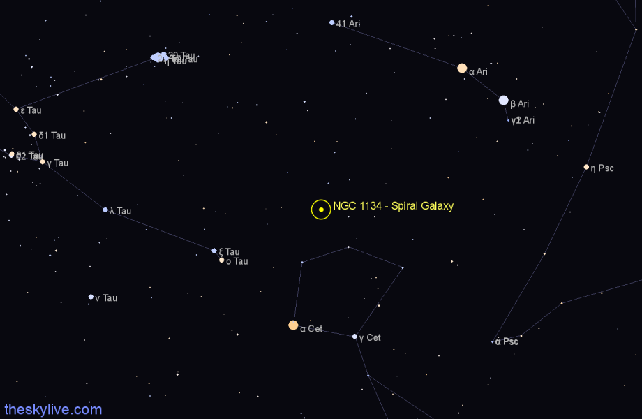 Finder chart NGC 1134 - Spiral Galaxy in Aries star