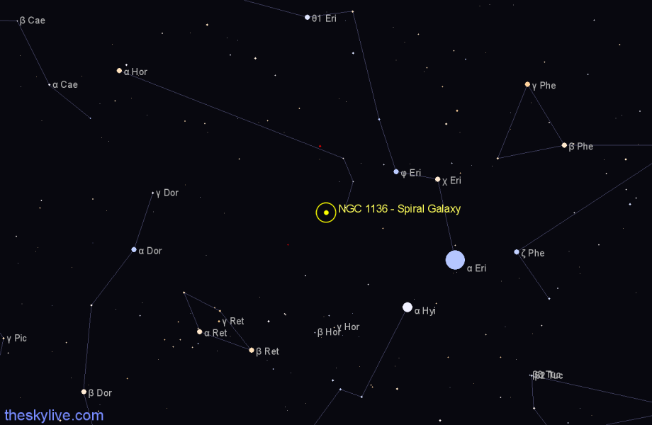 Finder chart NGC 1136 - Spiral Galaxy in Horologium star