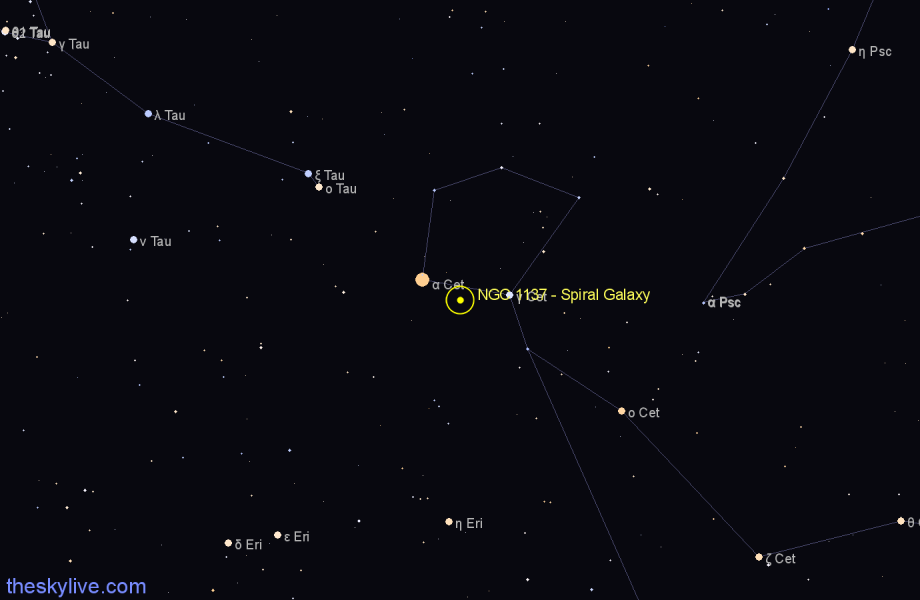 Finder chart NGC 1137 - Spiral Galaxy in Cetus star