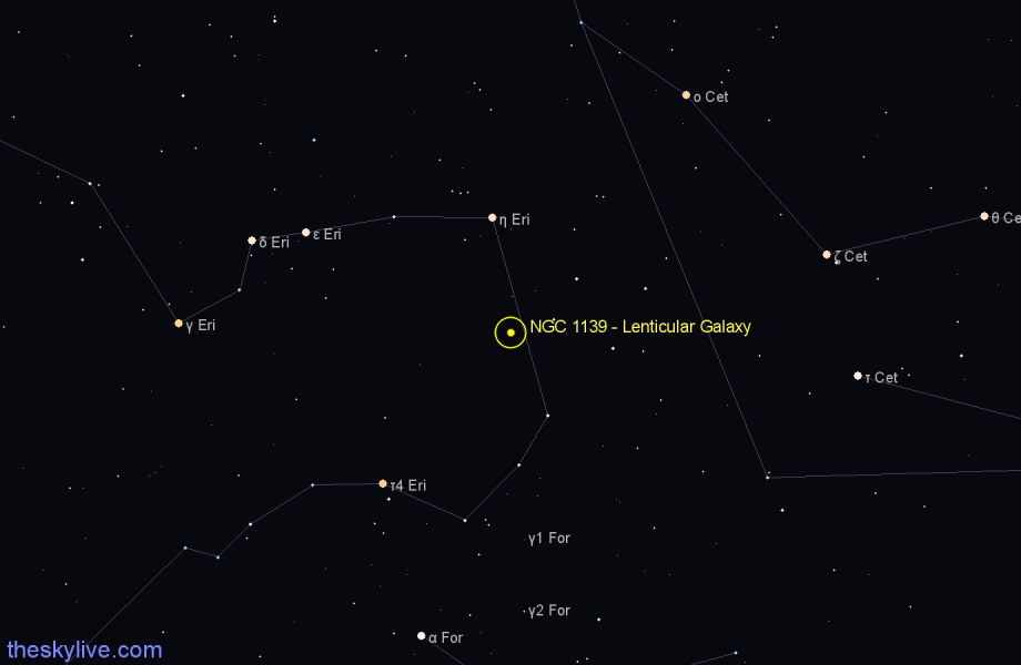 Finder chart NGC 1139 - Lenticular Galaxy in Eridanus star