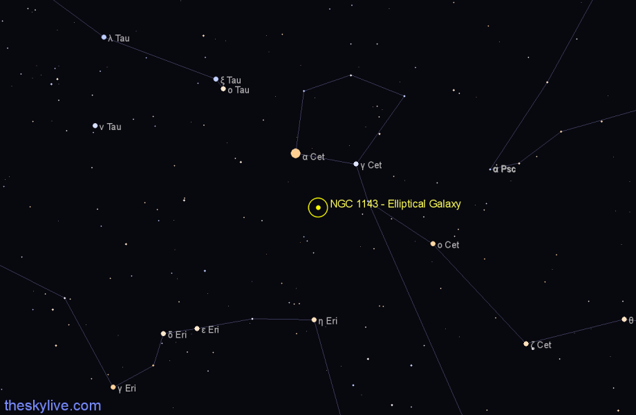 Finder chart NGC 1143 - Elliptical Galaxy in Cetus star