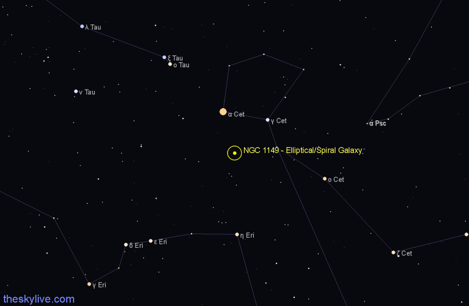 Finder chart NGC 1149 - Elliptical/Spiral Galaxy in Cetus star