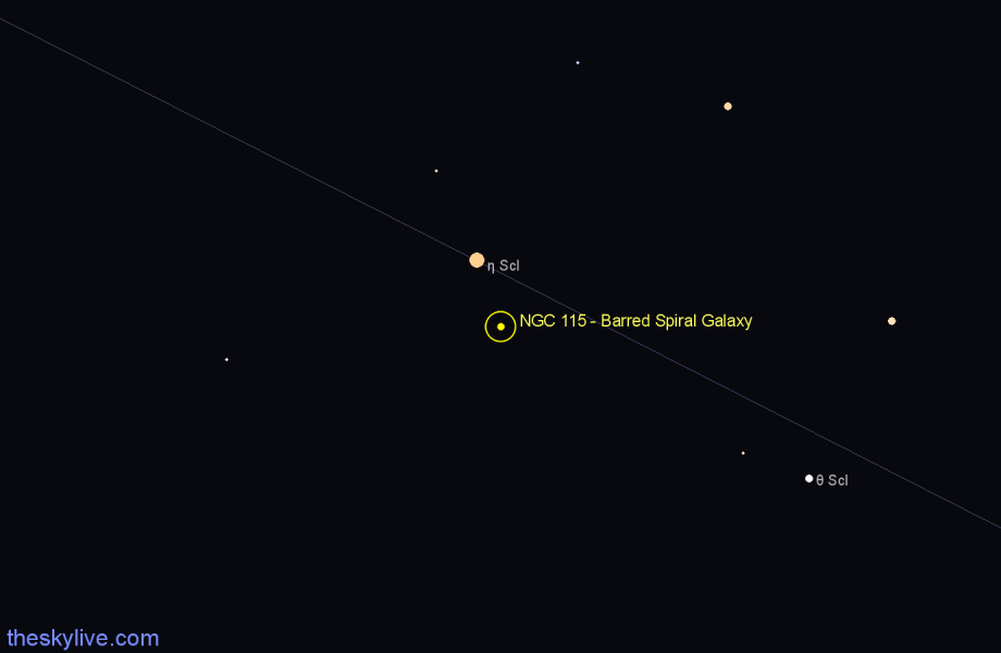 Finder chart NGC 115 - Barred Spiral Galaxy in Sculptor star