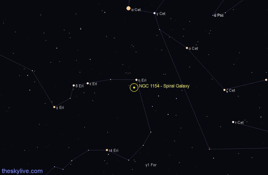 Finder chart NGC 1154 - Spiral Galaxy in Eridanus star