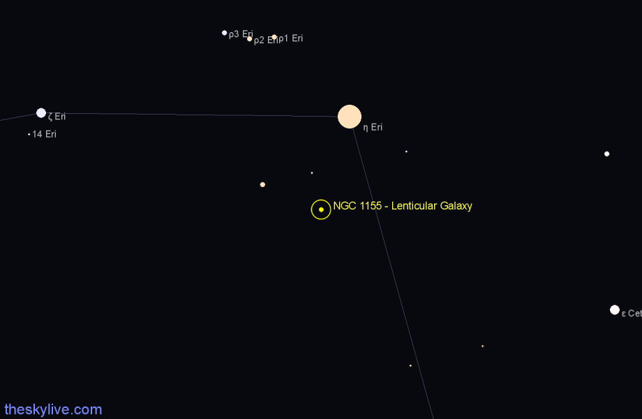 Finder chart NGC 1155 - Lenticular Galaxy in Eridanus star