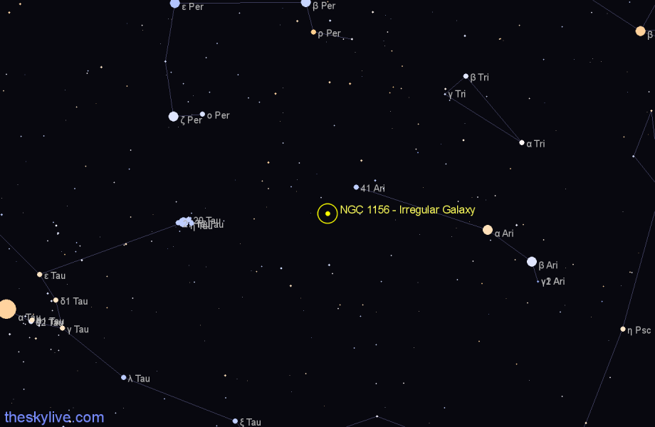 Finder chart NGC 1156 - Irregular Galaxy in Aries star