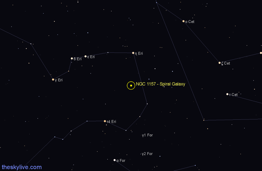 Finder chart NGC 1157 - Spiral Galaxy in Eridanus star