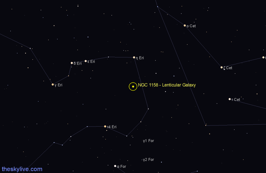 Finder chart NGC 1158 - Lenticular Galaxy in Eridanus star