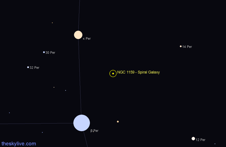 Finder chart NGC 1159 - Spiral Galaxy in Perseus star