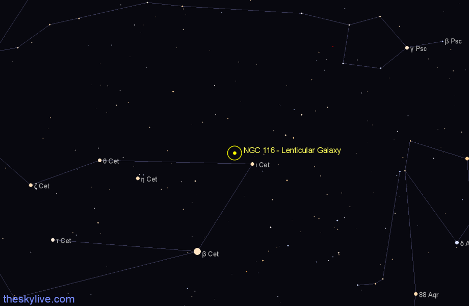 Finder chart NGC 116 - Lenticular Galaxy in Cetus star