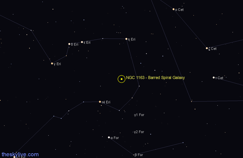 Finder chart NGC 1163 - Barred Spiral Galaxy in Eridanus star