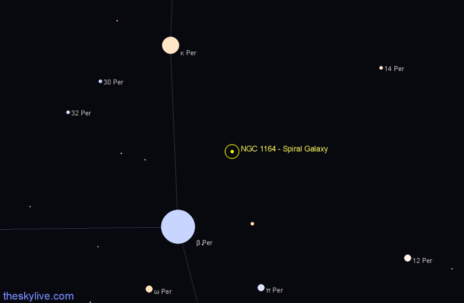 Finder chart NGC 1164 - Spiral Galaxy in Perseus star