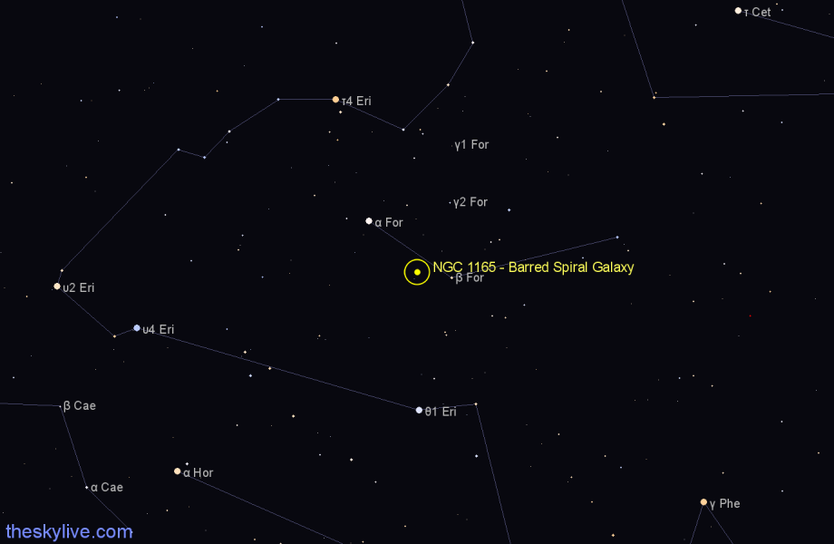 Finder chart NGC 1165 - Barred Spiral Galaxy in Fornax star