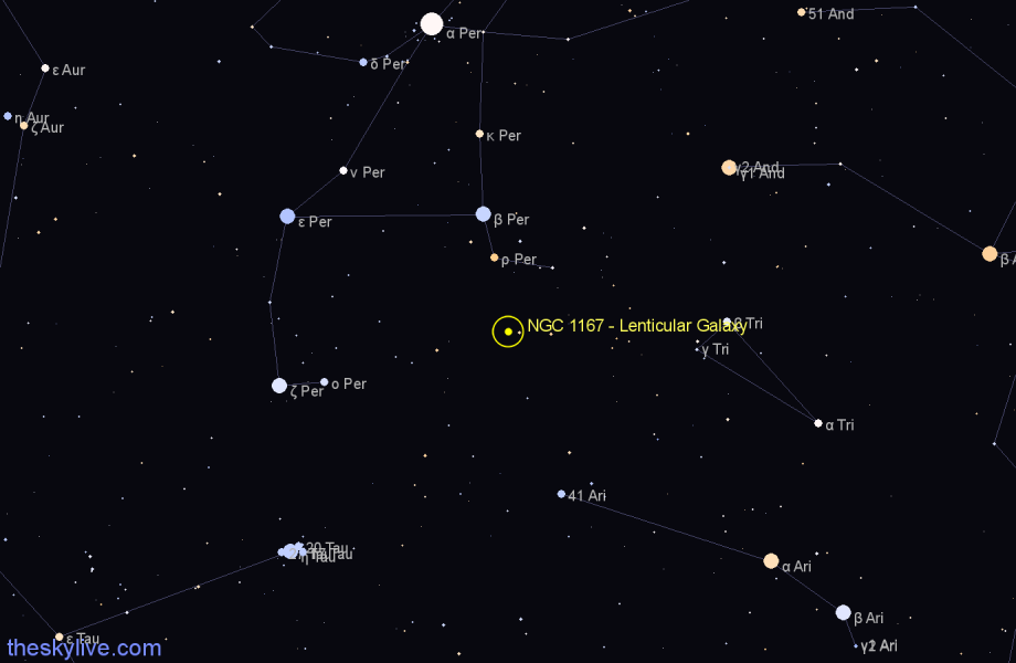 Finder chart NGC 1167 - Lenticular Galaxy in Perseus star