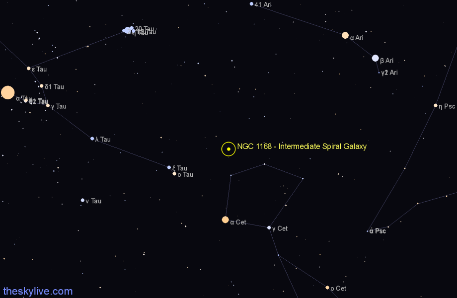 Finder chart NGC 1168 - Intermediate Spiral Galaxy in Aries star