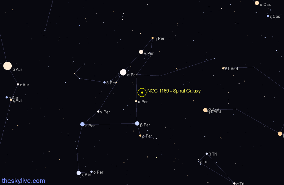 Finder chart NGC 1169 - Spiral Galaxy in Perseus star