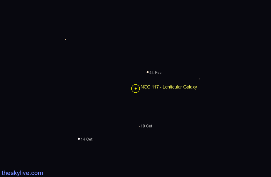 Finder chart NGC 117 - Lenticular Galaxy in Cetus star
