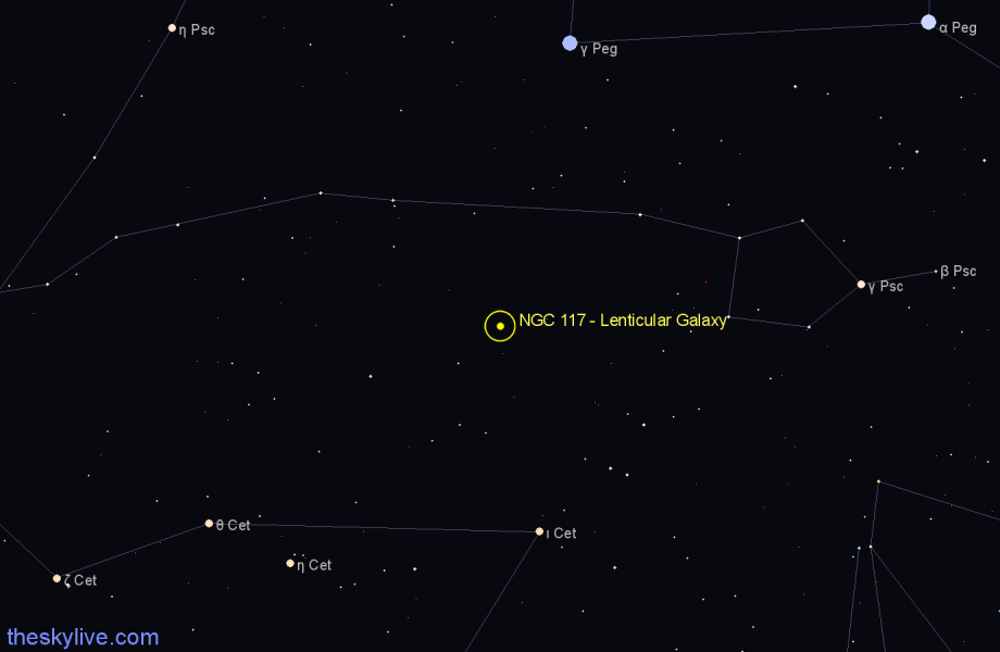Finder chart NGC 117 - Lenticular Galaxy in Cetus star