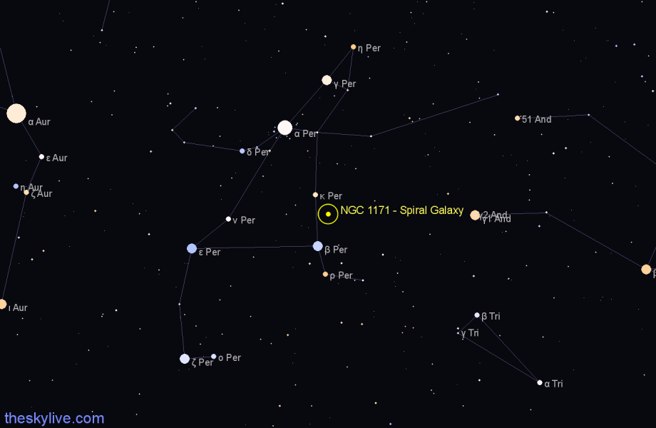 Finder chart NGC 1171 - Spiral Galaxy in Perseus star