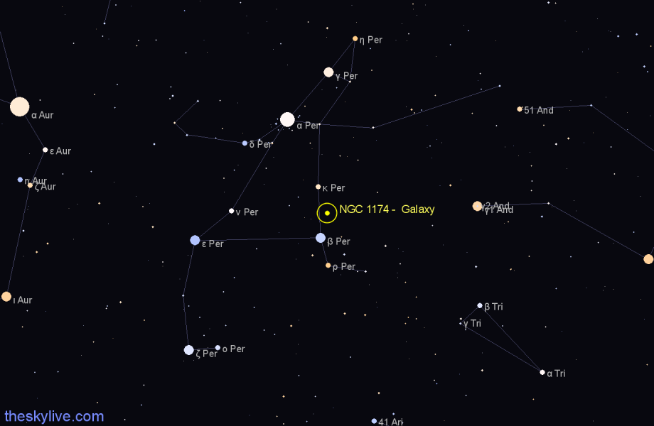 Finder chart NGC 1174 - Galaxy in Perseus star
