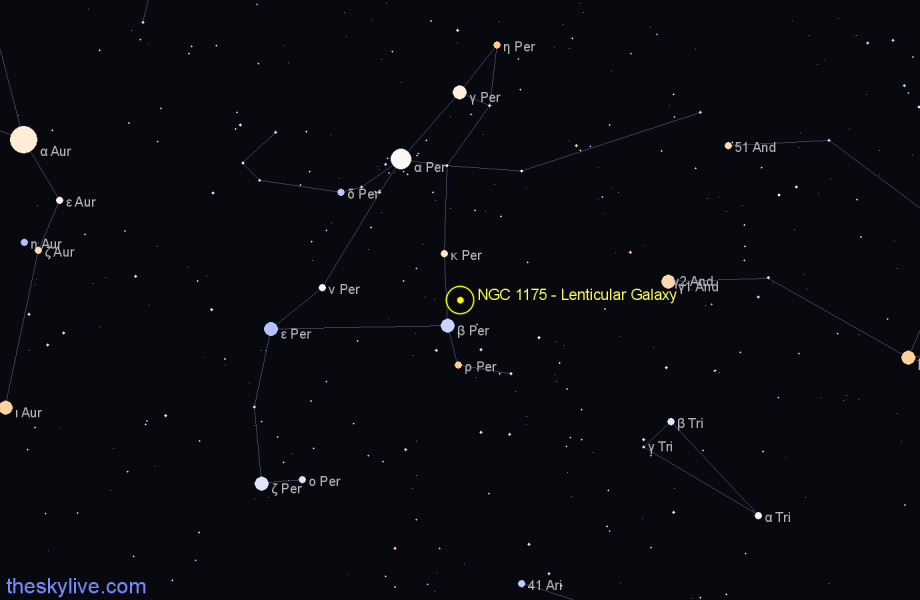 Finder chart NGC 1175 - Lenticular Galaxy in Perseus star
