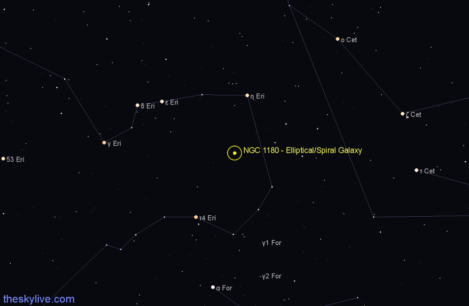 Finder chart NGC 1180 - Elliptical/Spiral Galaxy in Eridanus star